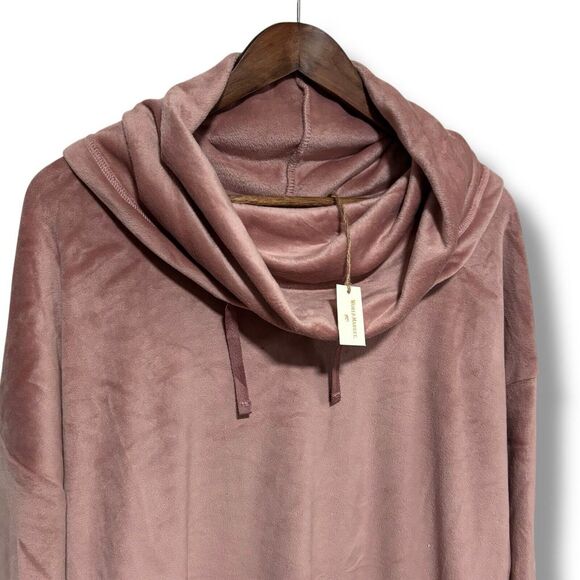 World Market Women's‎ Velour Cowl Neck Sweatshirt Pink Red Rose O/S 24 x 30 - Picture 3 of 4